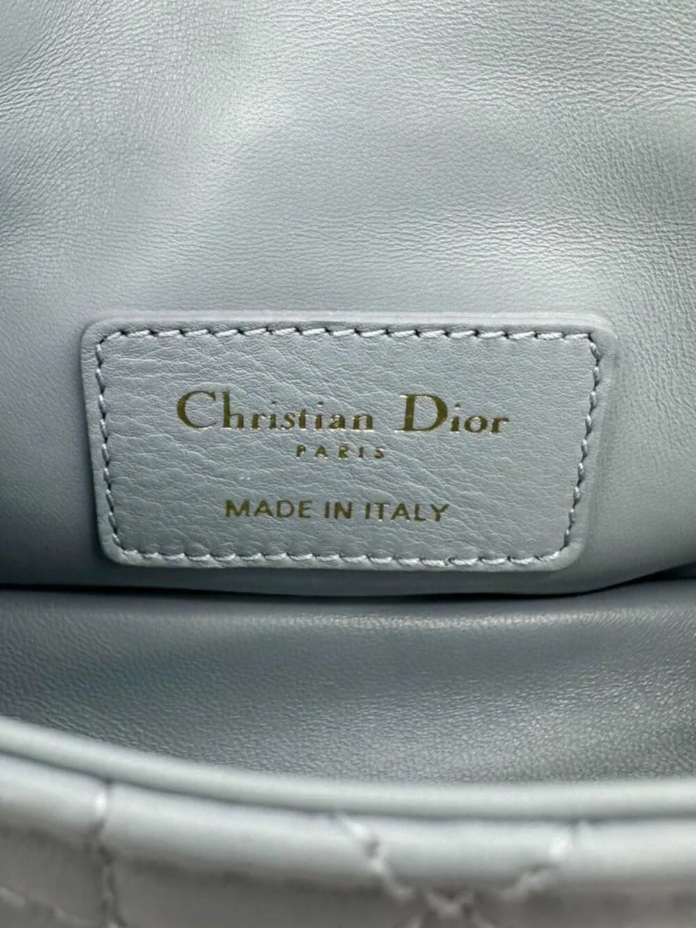Christian Dior Micro Caro Supple Cannage Bag Chain Wallet Light Blue